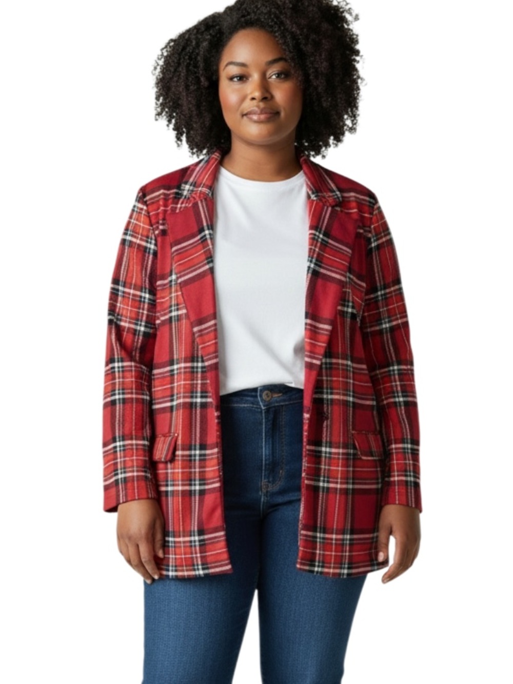 Maurices Red Plaid Open-Front Blazer